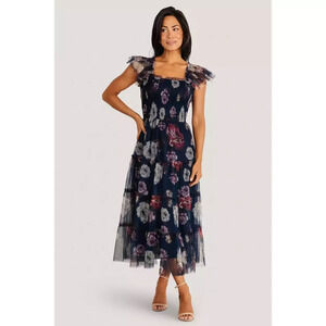 Baltic Born - Clementine Tulle Midi Dress | Navy Floral - 2XL